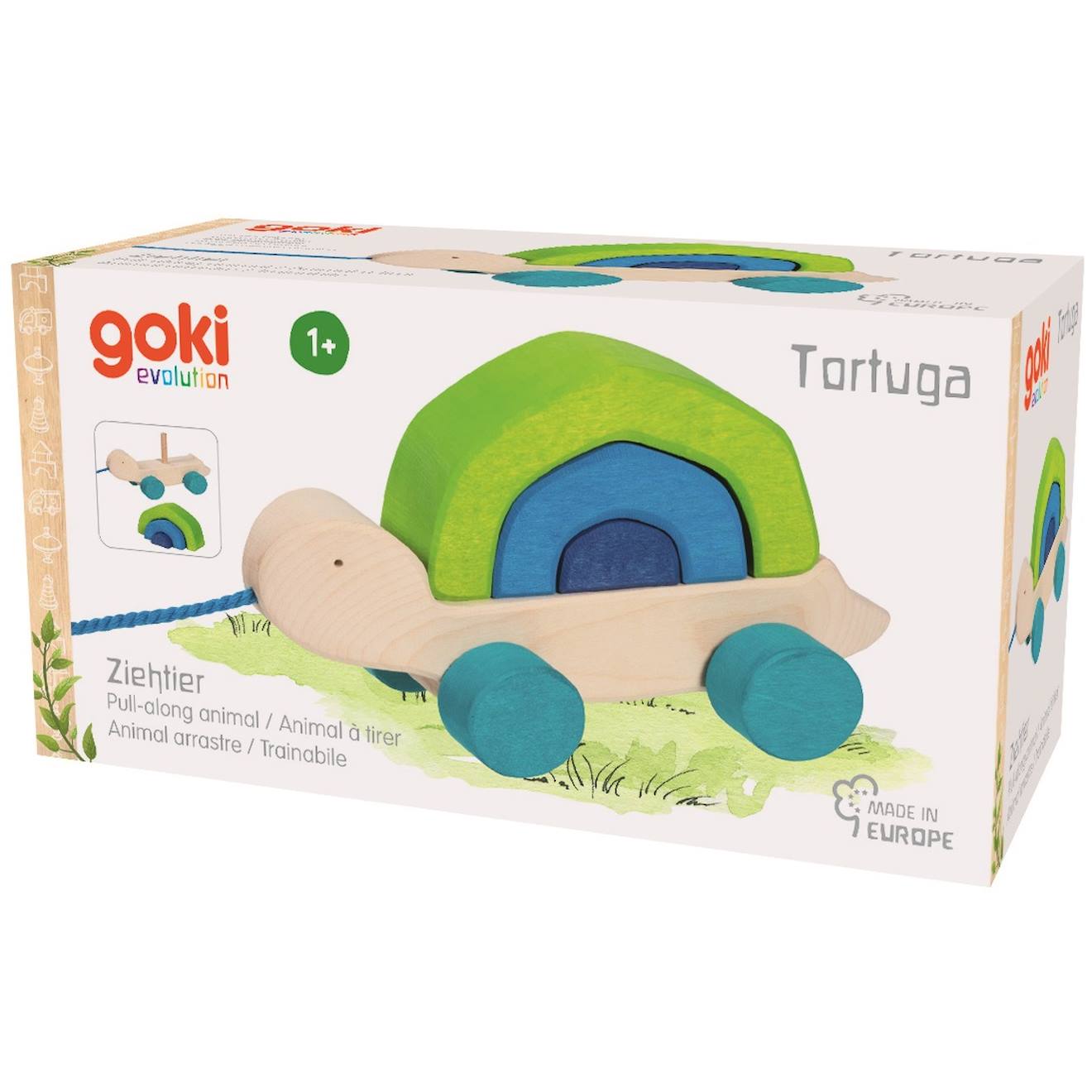 Tortuga tortue en bois à tirer vert