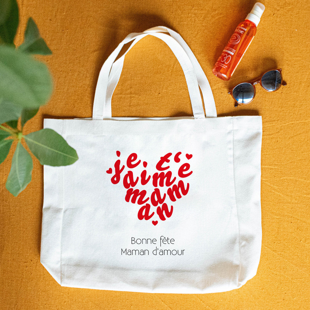 Tote bag Cabas Je t'aime Maman à Personnaliser - Tote Bag Personnalisé