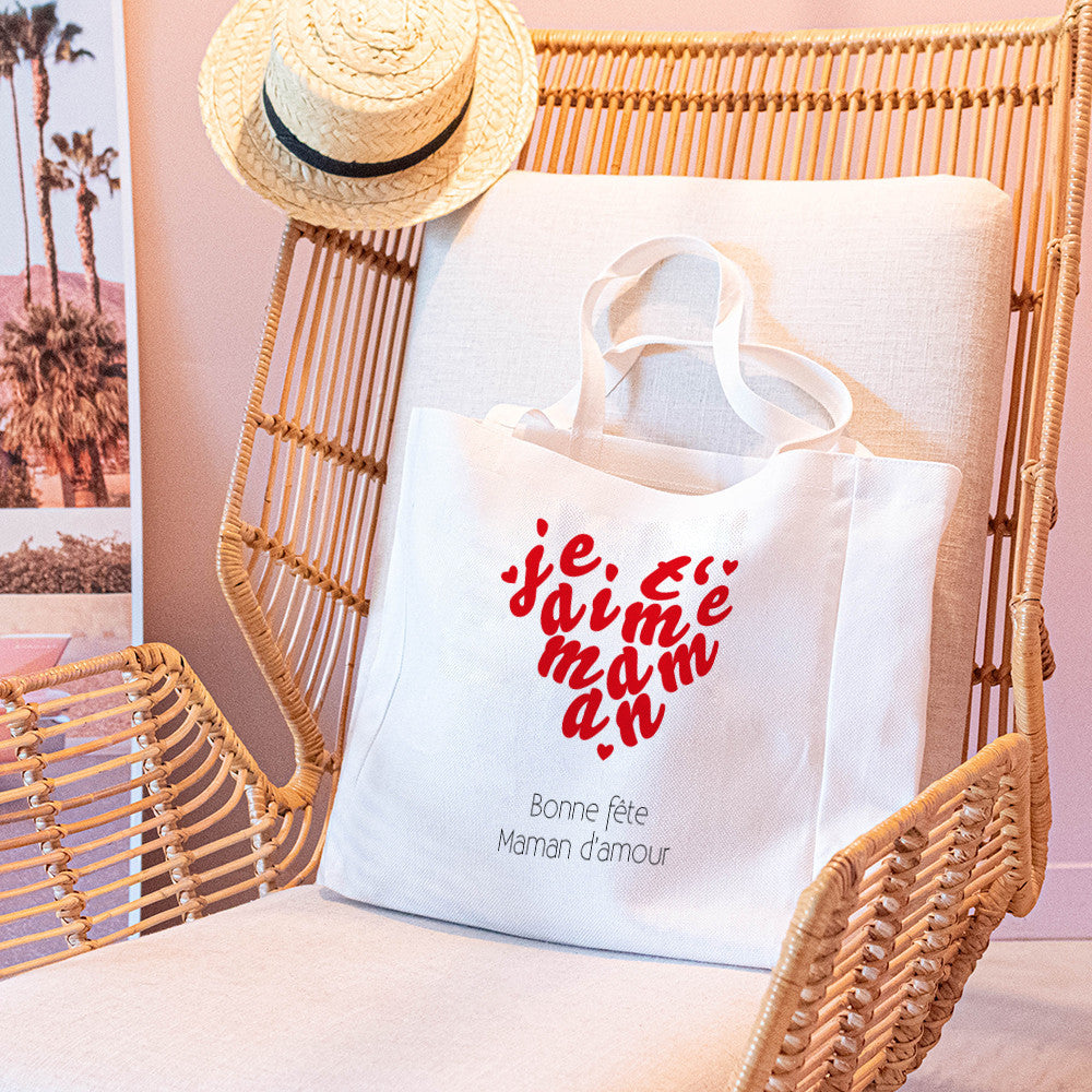 Tote bag Cabas Je t'aime Maman à Personnaliser - Tote Bag Personnalisé