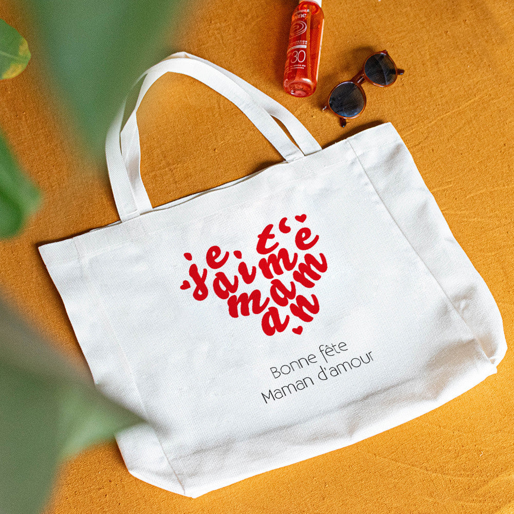 Tote bag Cabas Je t'aime Maman à Personnaliser - Tote Bag Personnalisé