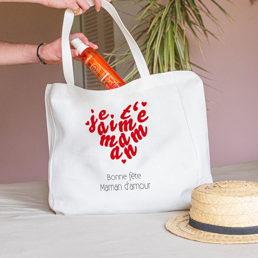 Tote bag Cabas Je t'aime Maman à Personnaliser - Tote Bag Personnalisé