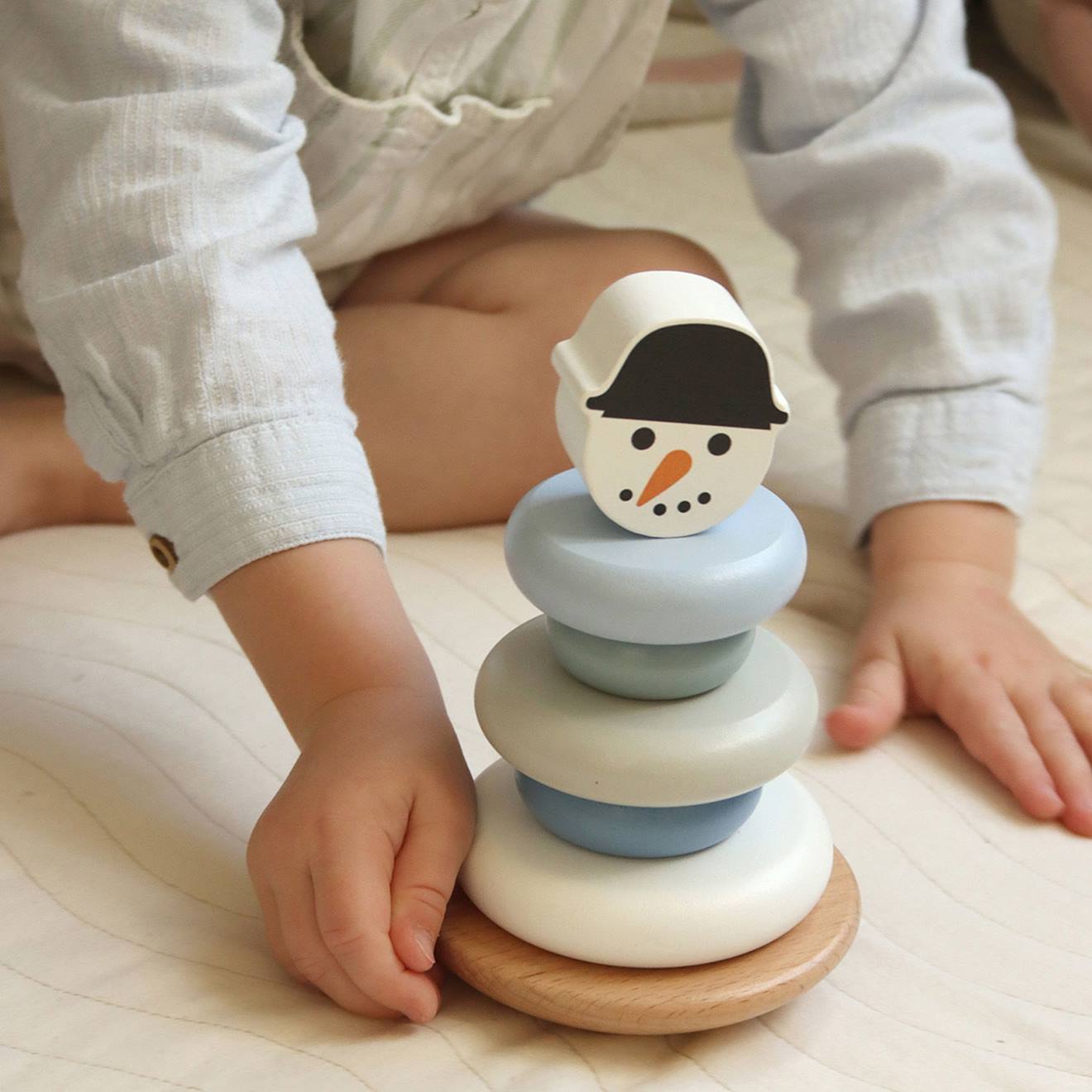 Tour à empiler bonhomme de neige en bois noël multicolore