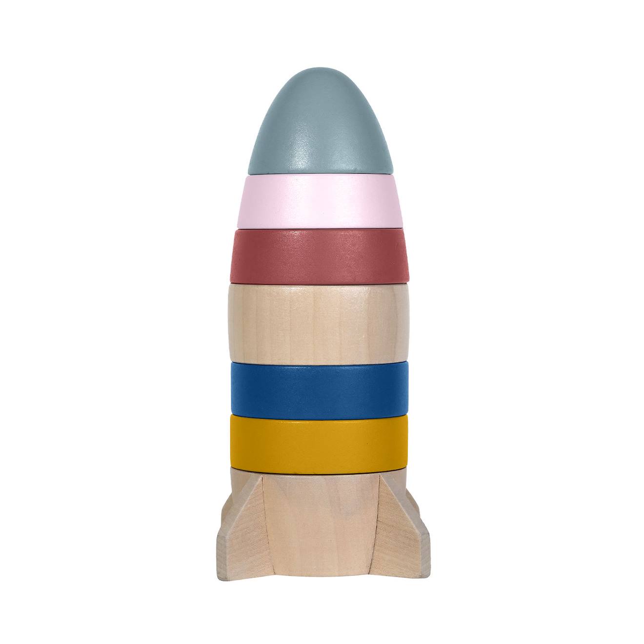 Tour à empiler fusée en bois multicolore