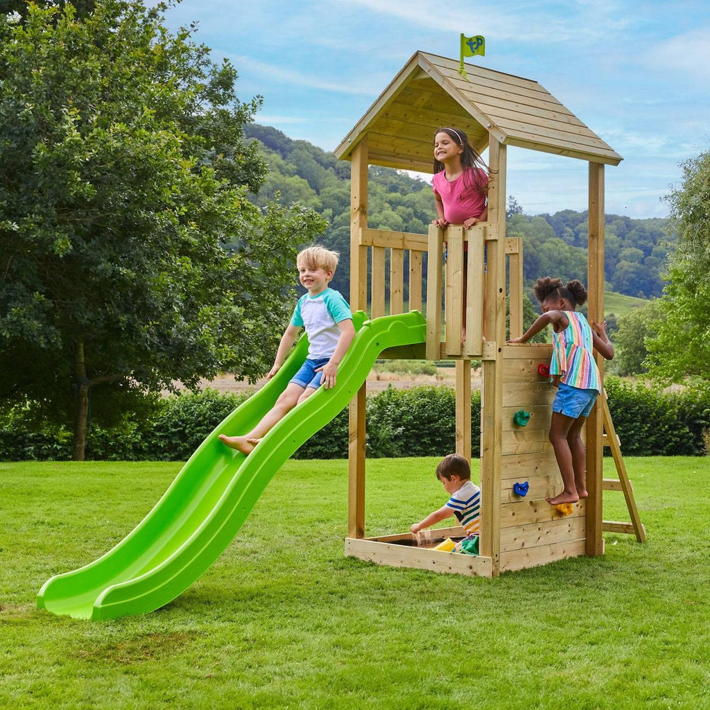 Tour de jeux toboggan skywood bois h270cm marron - vert