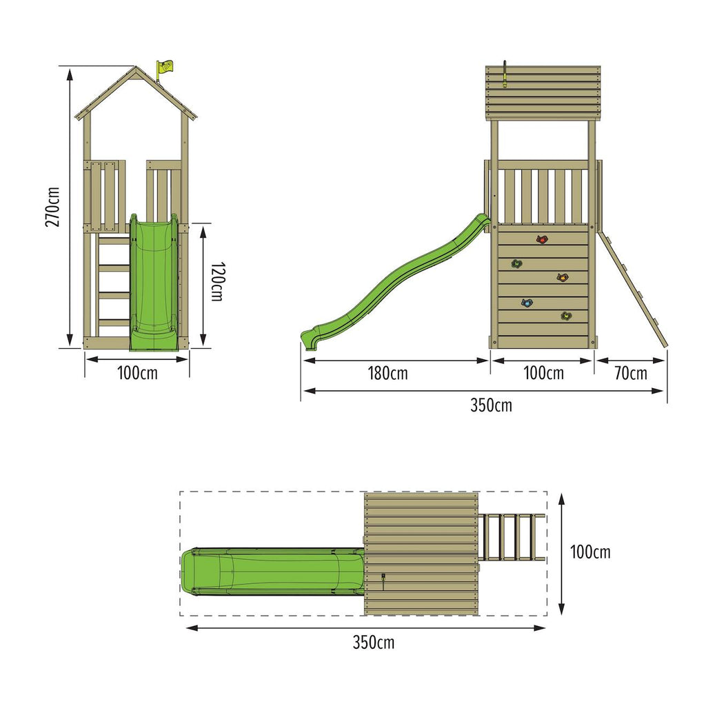 Tour de jeux toboggan skywood bois h270cm marron - vert