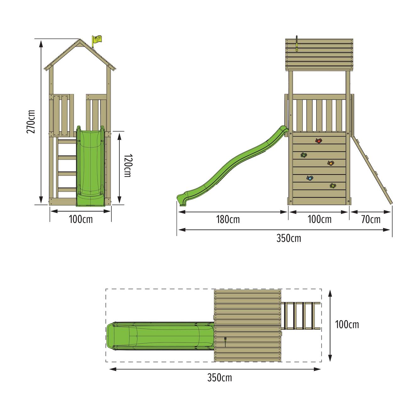 Tour de jeux toboggan skywood bois h270cm marron - vert