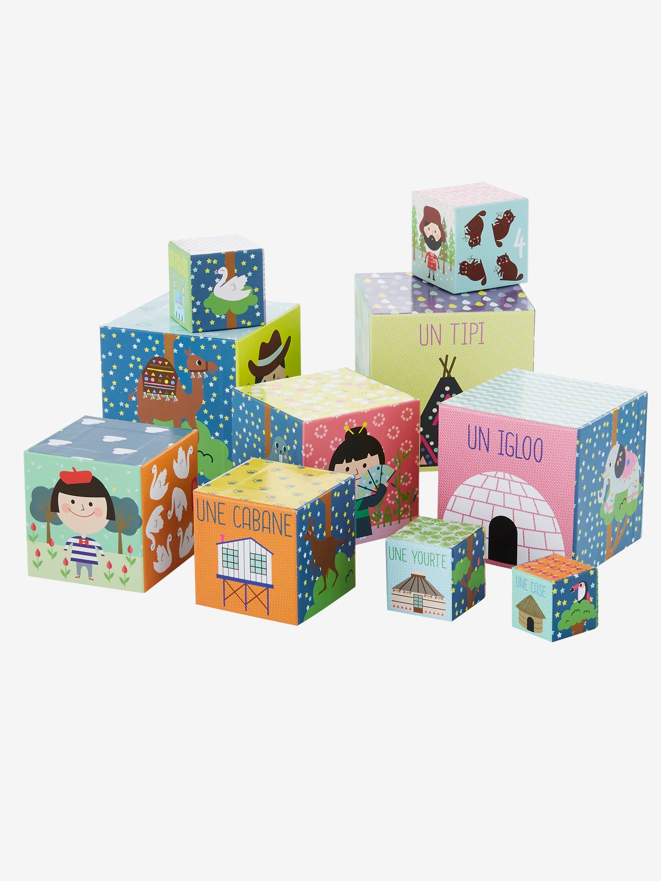 Tour géante de 10 cubes thème pays multicolore