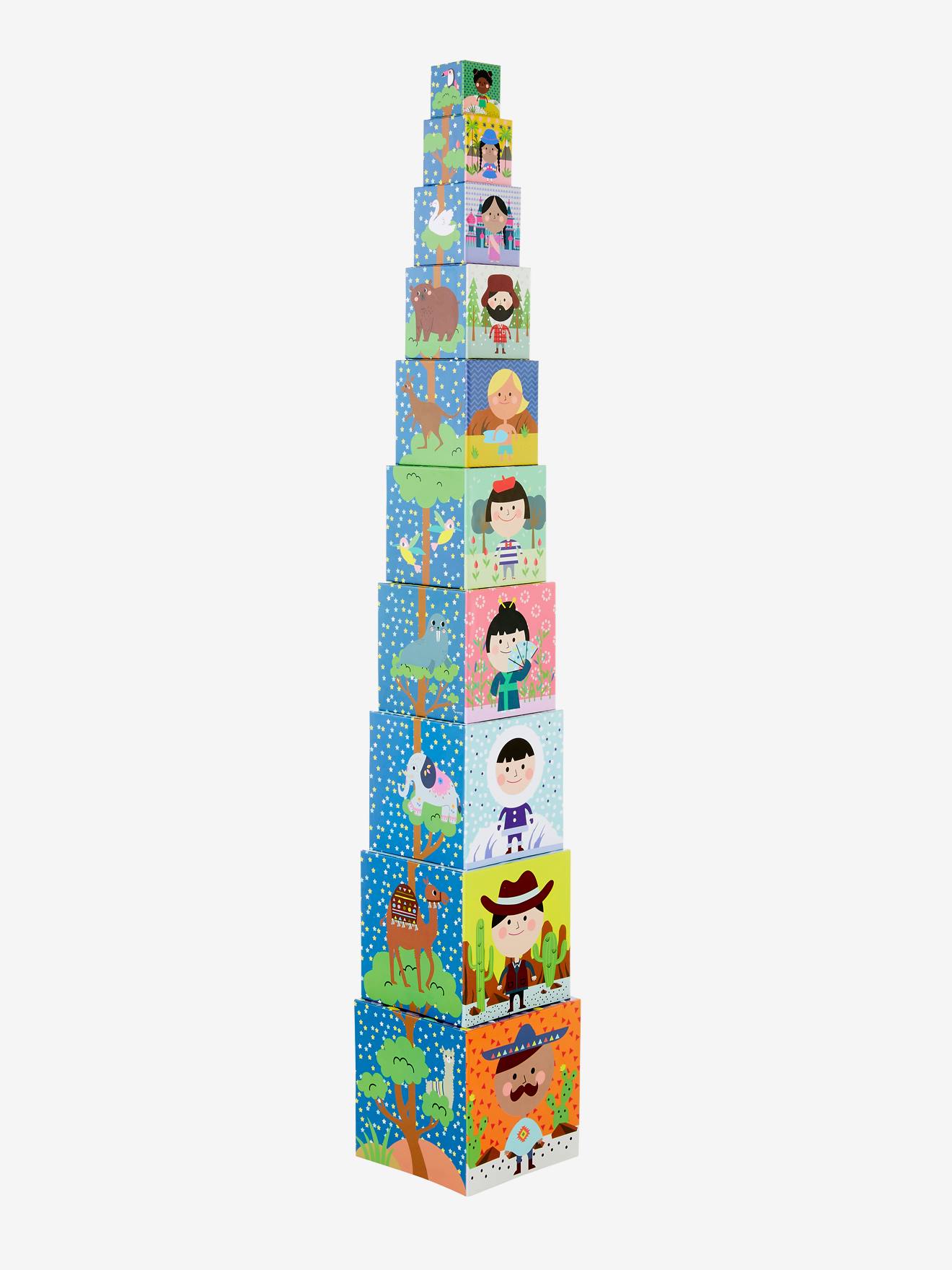 Tour géante de 10 cubes thème pays multicolore