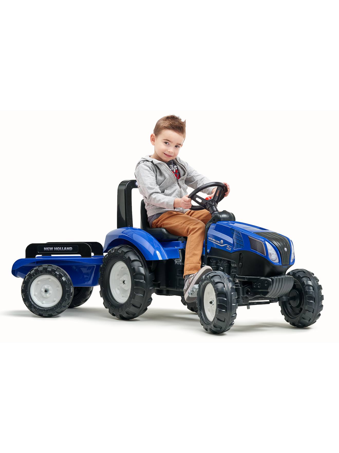 Tracteur à pédales avec remorque bleu new holland