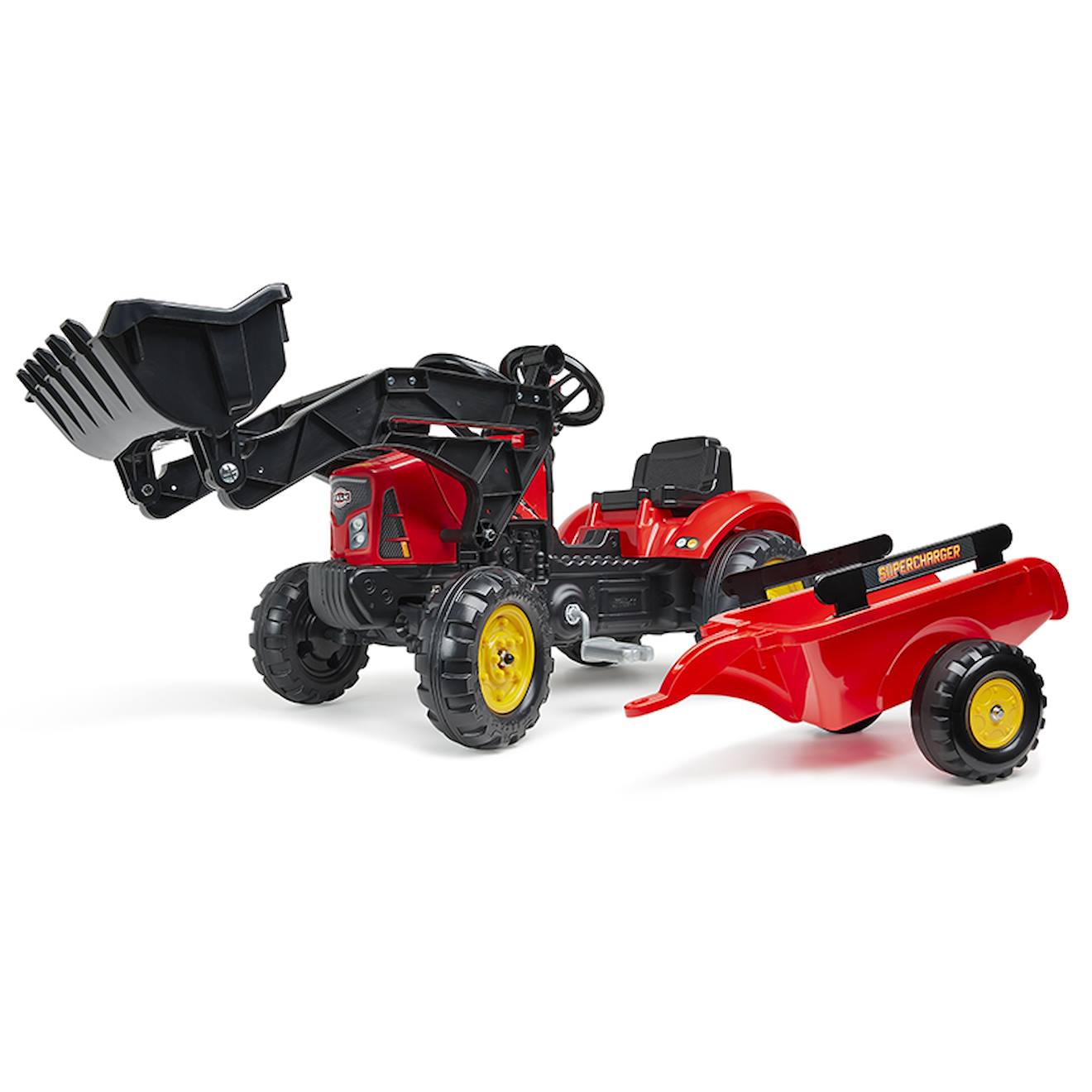 Tractopelle à pédales avec remorque rouge