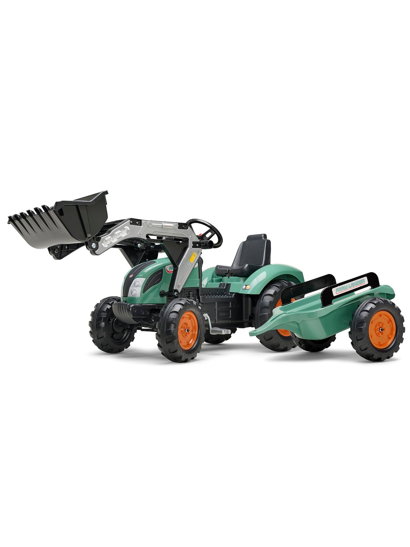 Tractopelle à pédales avec remorque vert vintage