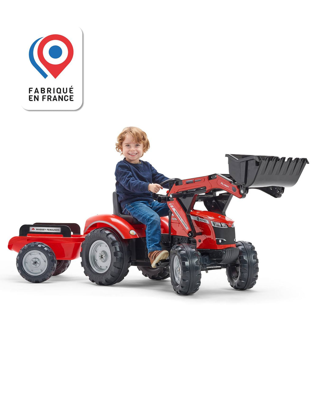 Tractopelle à pédales avec remorque rouge massey ferguson