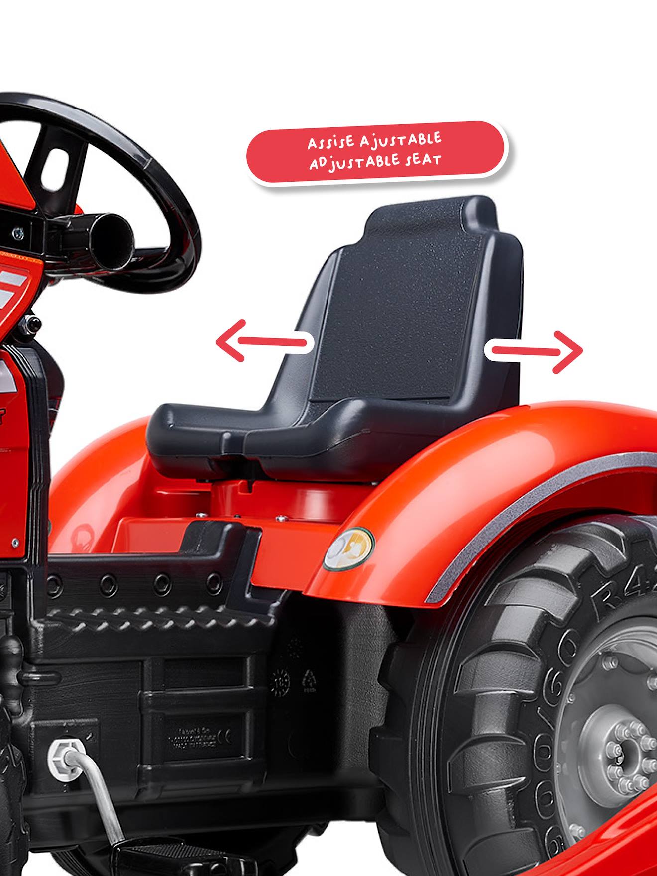 Tractopelle à pédales avec remorque rouge massey ferguson