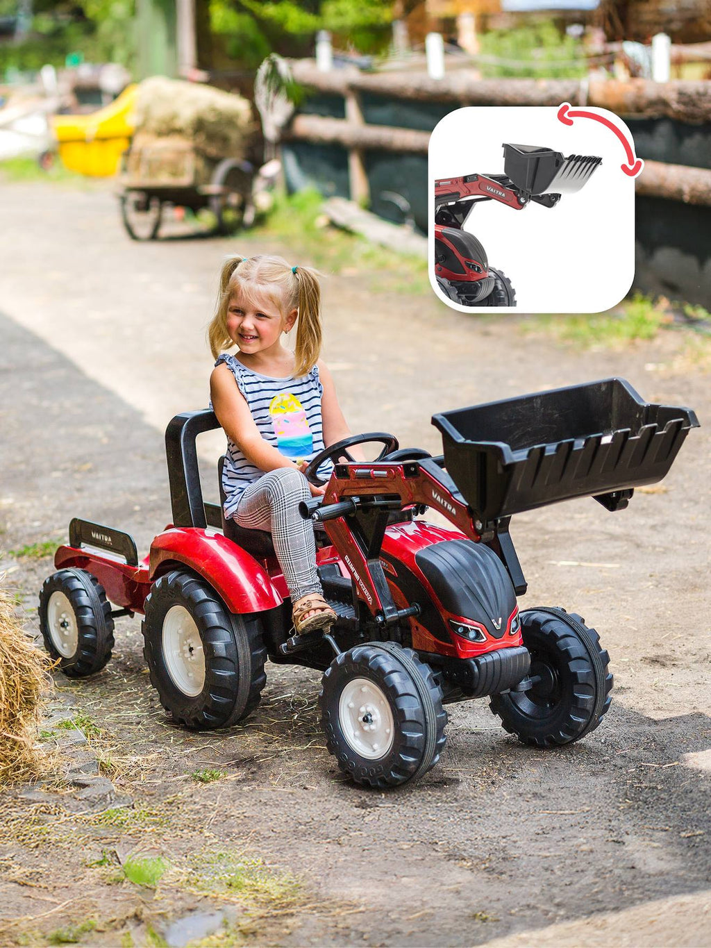 Tractopelle à pédales avec remorque rouge nacré