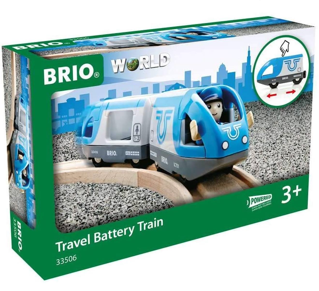 Train de voyageurs à pile bleu