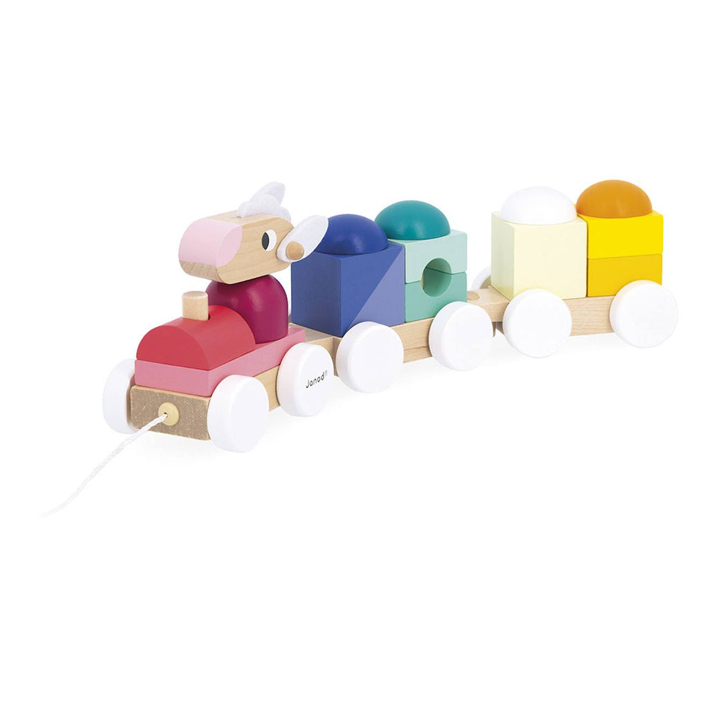 Train en bois à tirer moutons multicolore