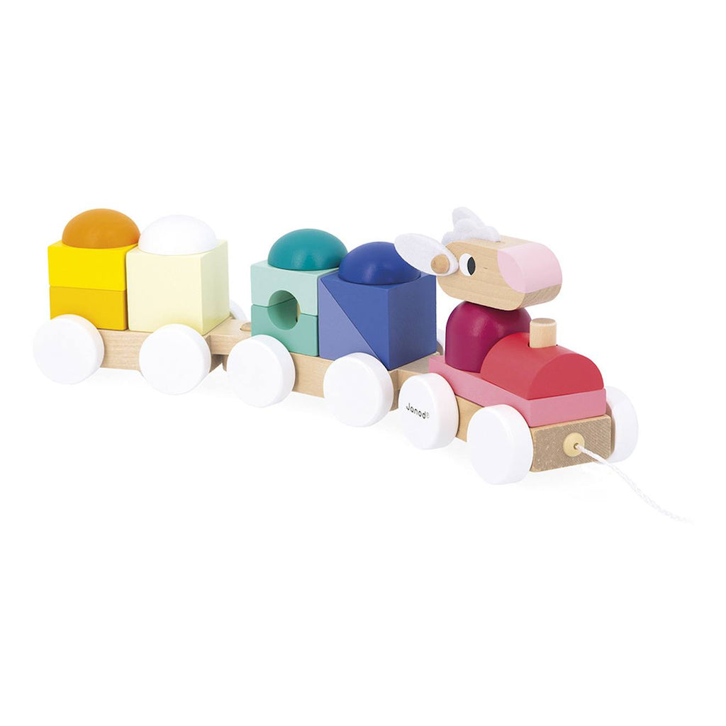 Train en bois à tirer moutons multicolore