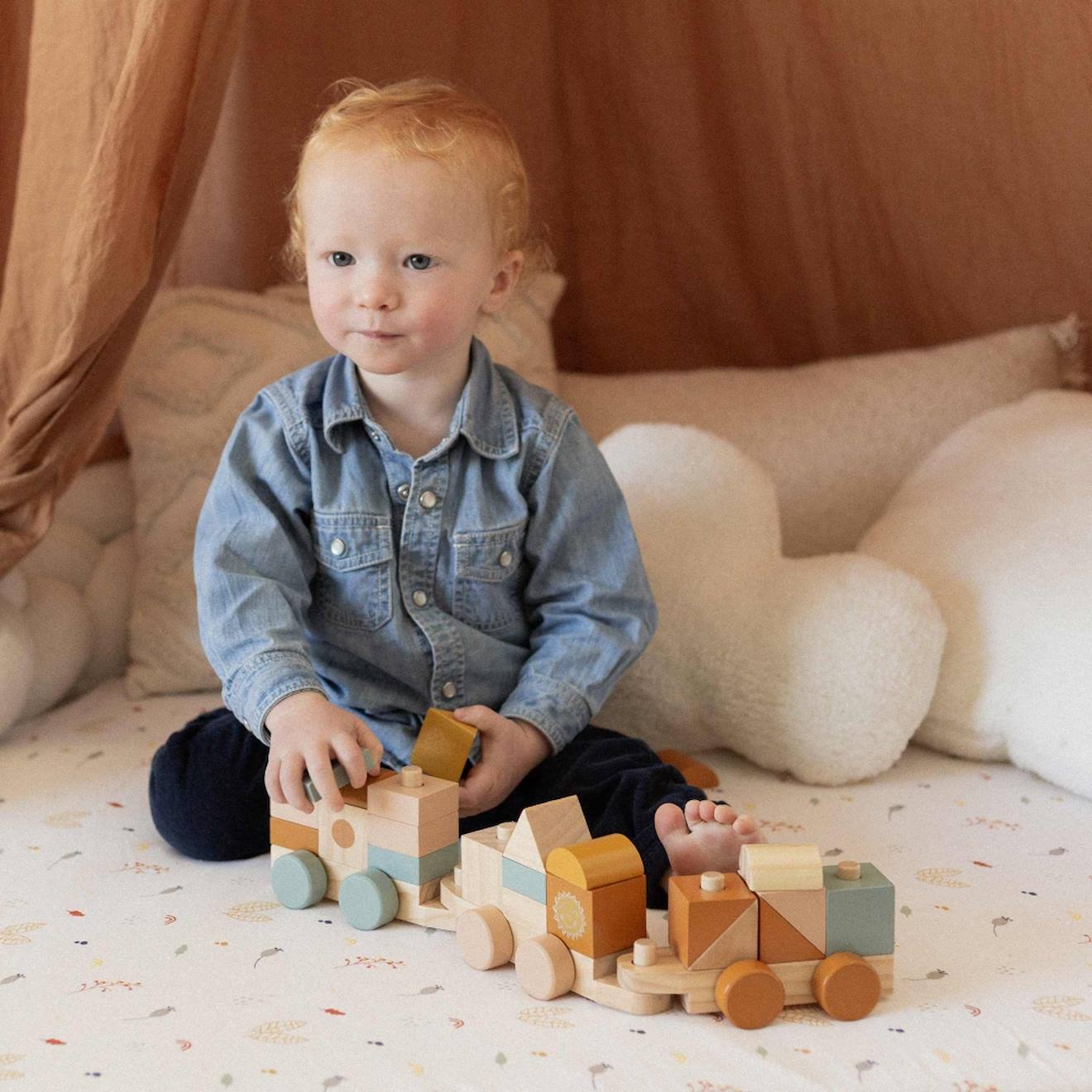 Train en bois pour bébé multicolore