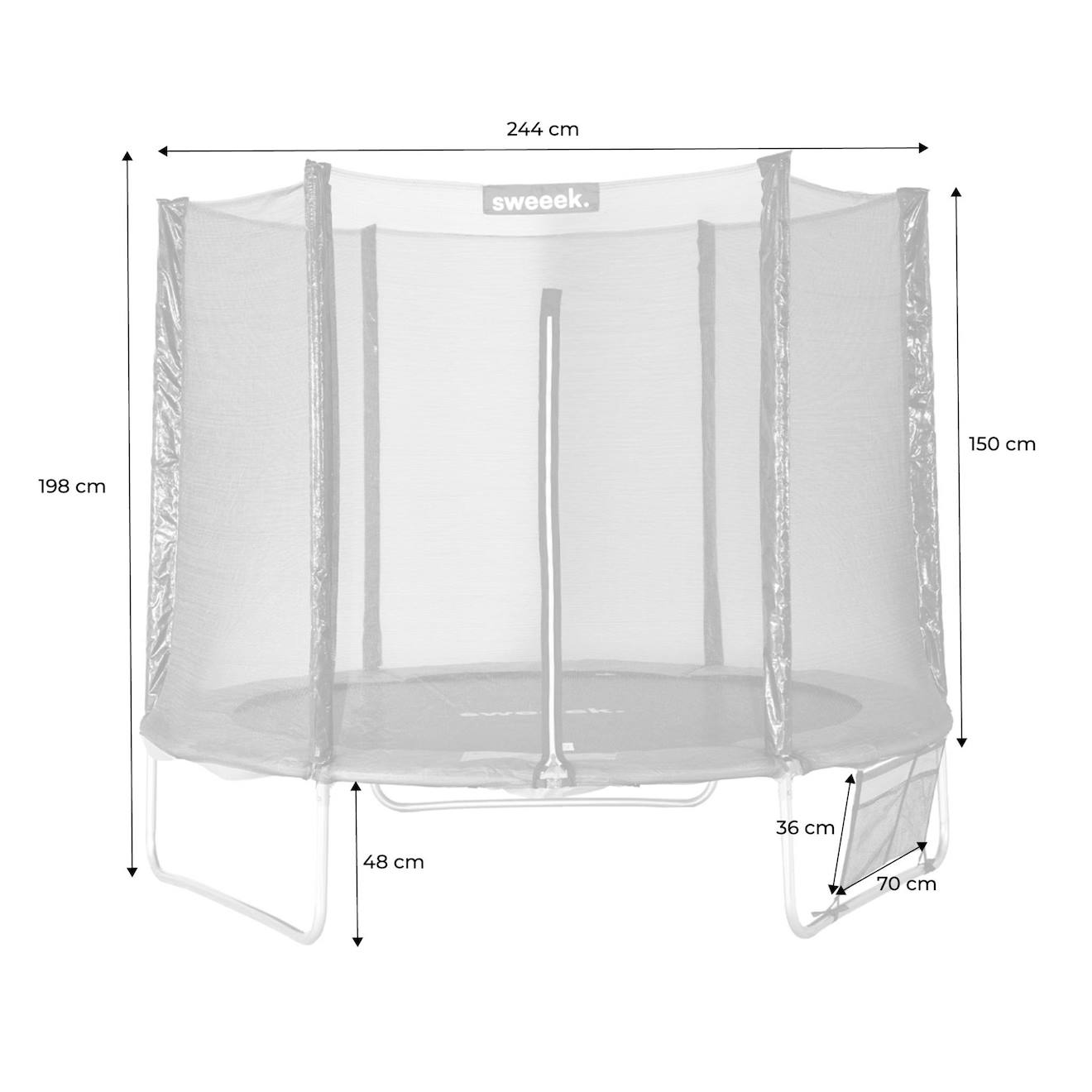 Trampoline 250 cm – galaxie avec filet de protection, bâche, filet pour chaussures, kit d'ancrage gris
