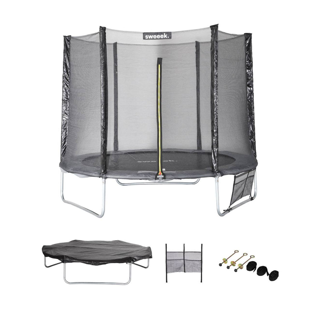 Trampoline 250 cm – galaxie avec filet de protection, bâche, filet pour chaussures, kit d'ancrage gris