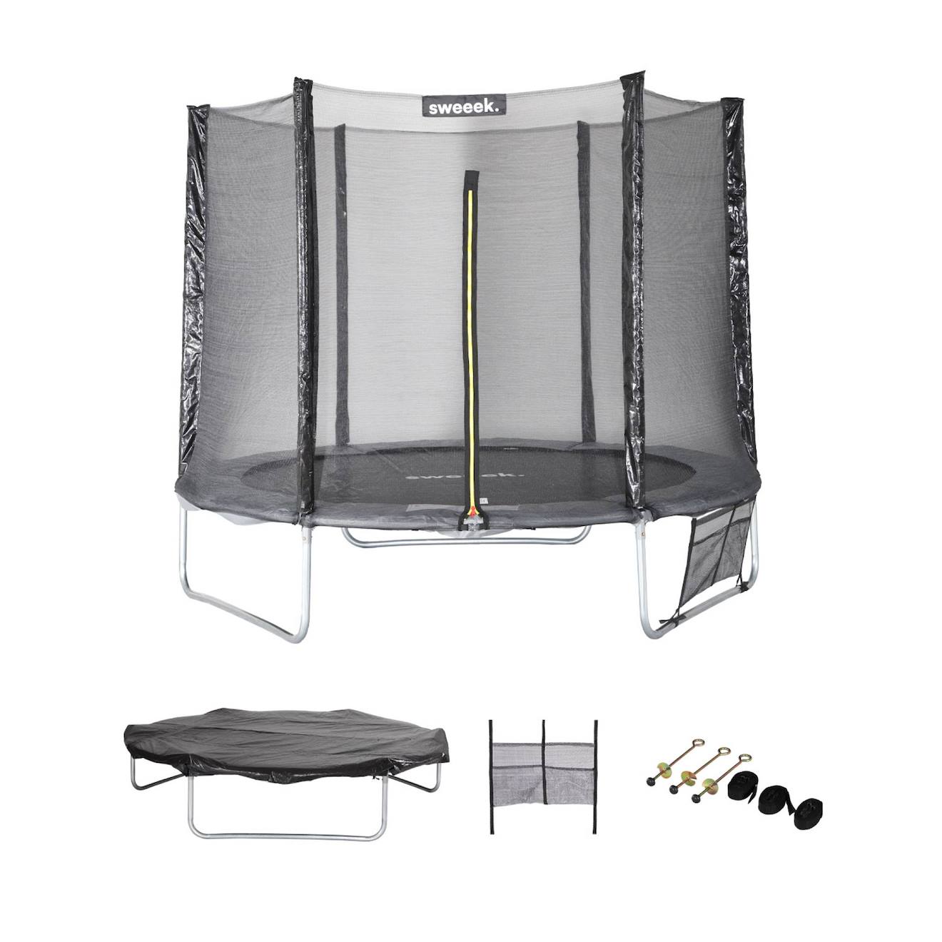 Trampoline 250 cm – galaxie avec filet de protection, bâche, filet pour chaussures, kit d'ancrage gris