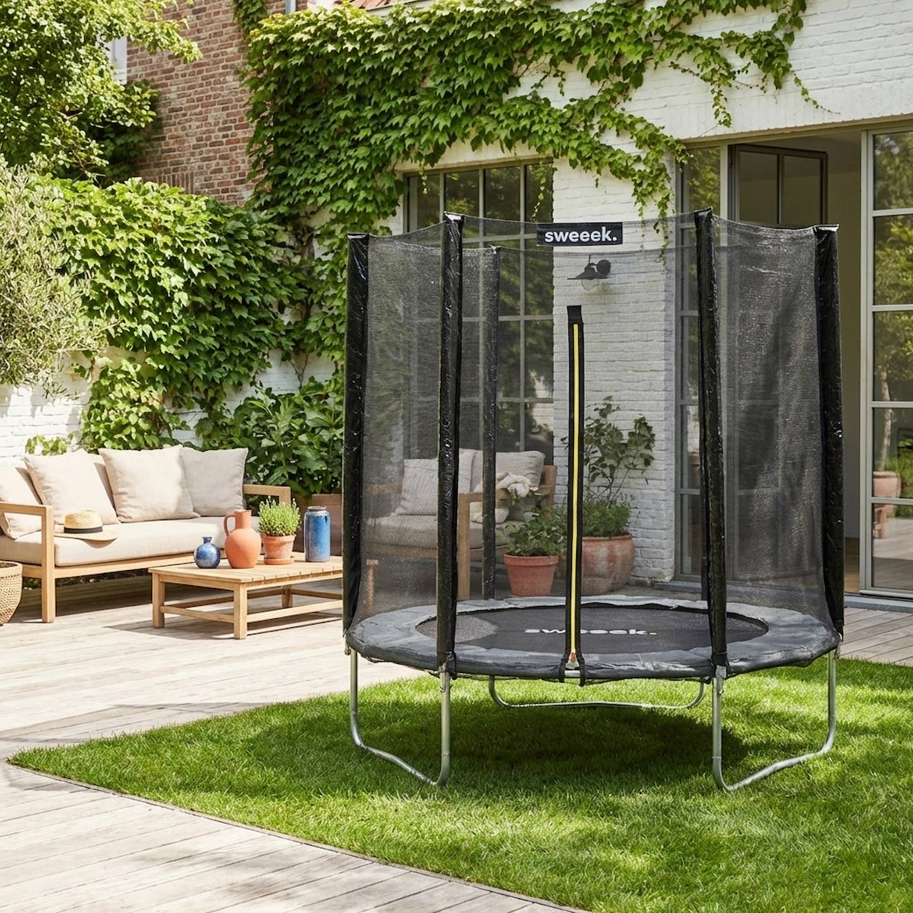 Trampoline ø180cm cassiopée avec filet de protection gris