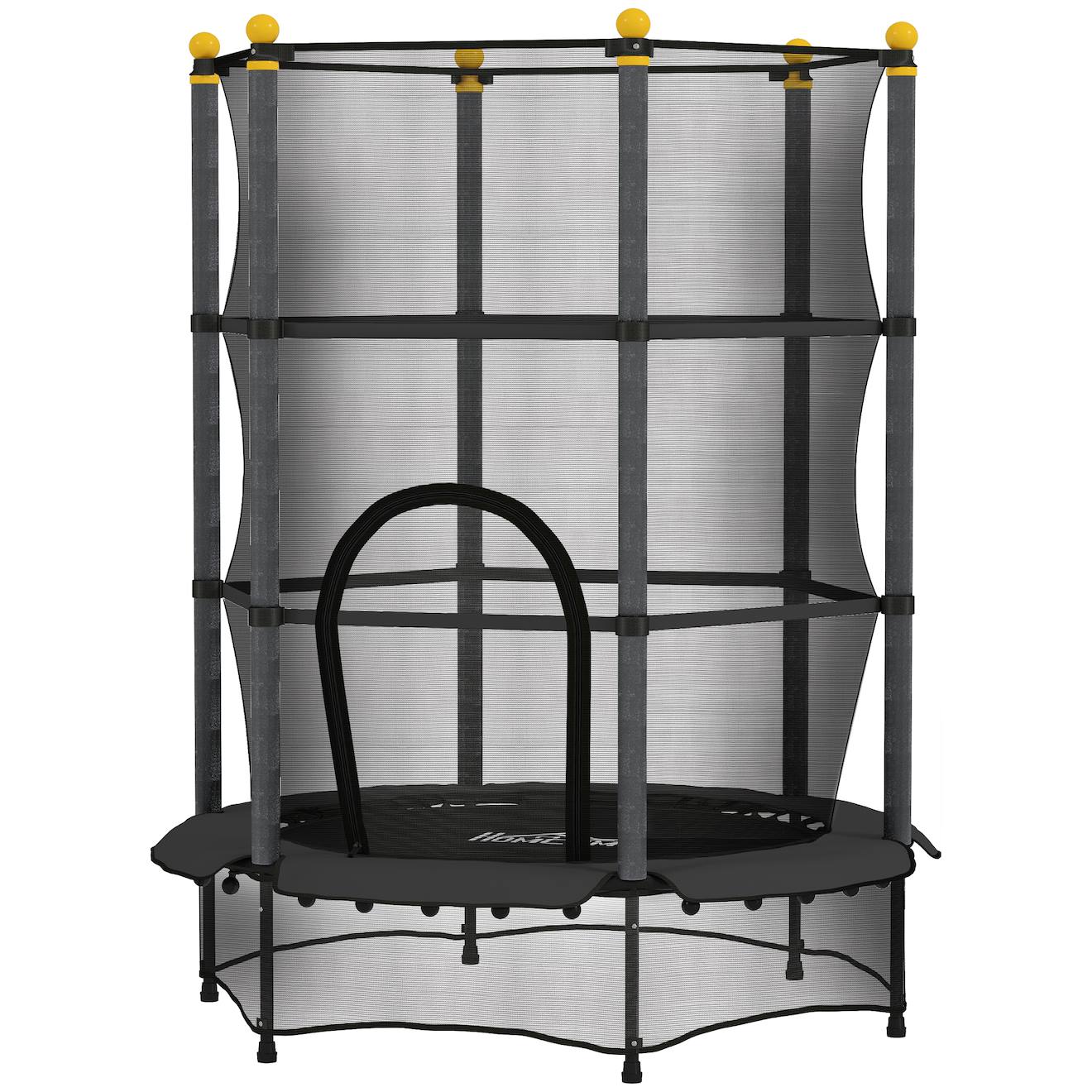 Trampoline de jardin enfants ø 1,40 x 1,90h m filet de sécurité porte zipée couvre-ressorts 6 poteaux rembourrés inclus noir