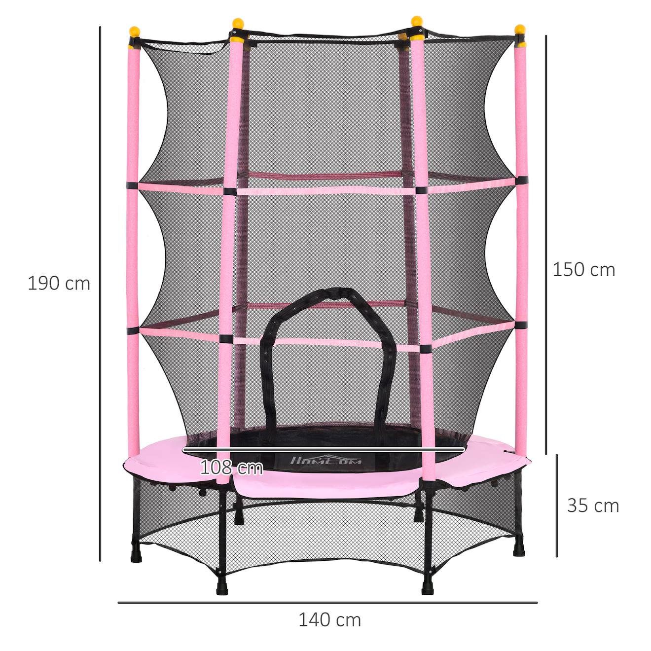 Trampoline de jardin enfants ø 1,40 x 1,90h m filet de sécurité porte zipée couvre-ressorts 6 poteaux rembourrés inclus rose