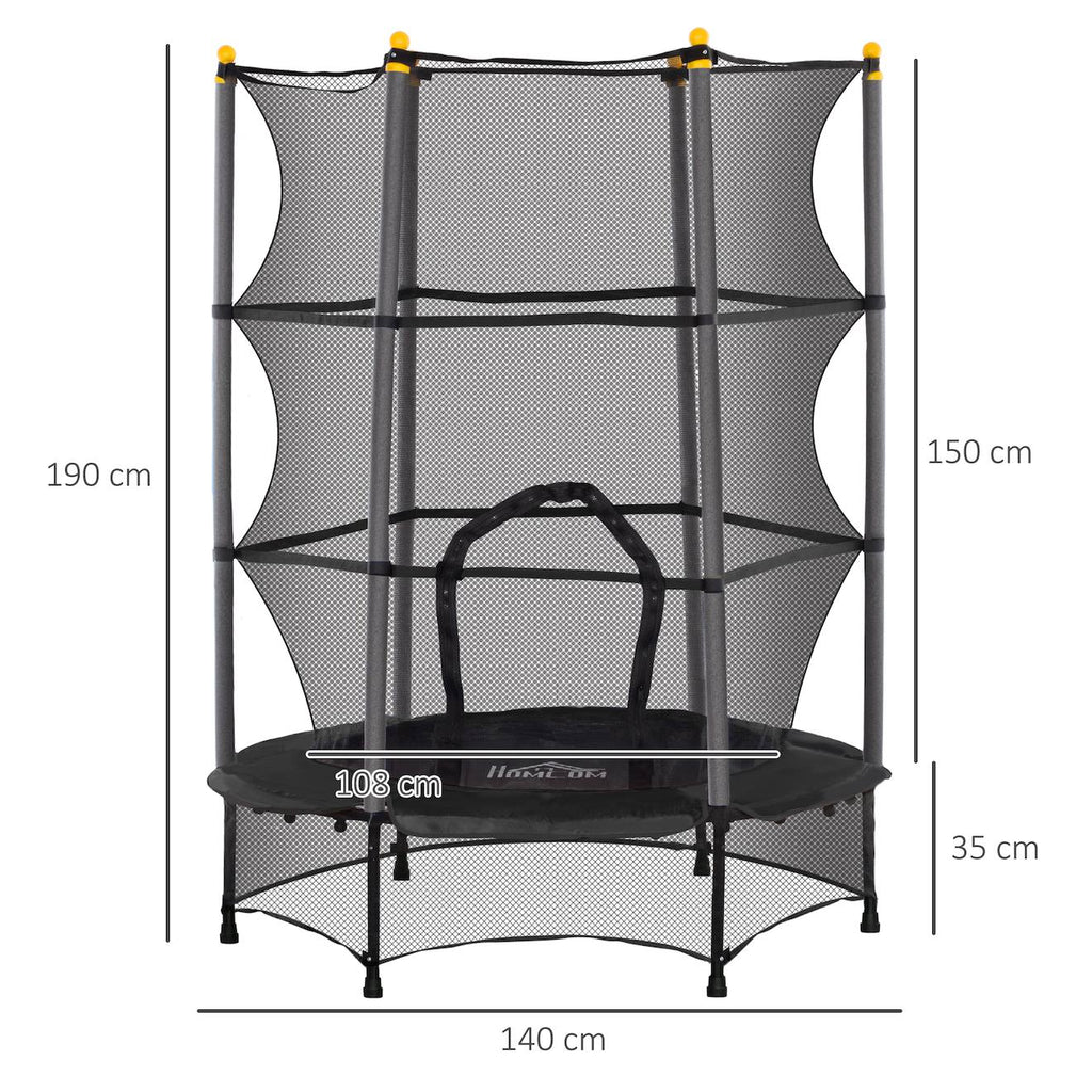 Trampoline de jardin enfants ø 1,40 x 1,90h m filet de sécurité porte zipée couvre-ressorts 6 poteaux rembourrés inclus noir