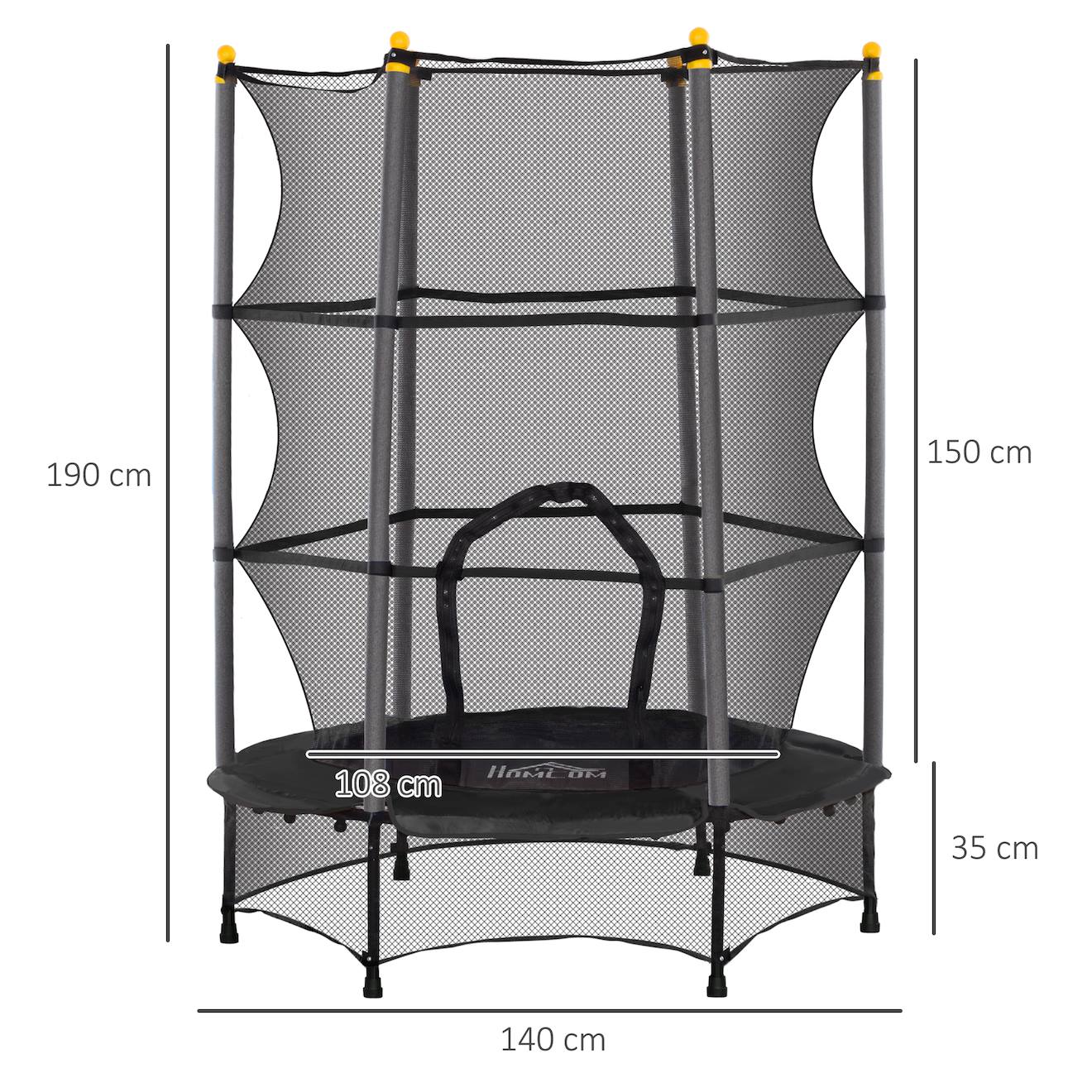Trampoline de jardin enfants ø 1,40 x 1,90h m filet de sécurité porte zipée couvre-ressorts 6 poteaux rembourrés inclus noir