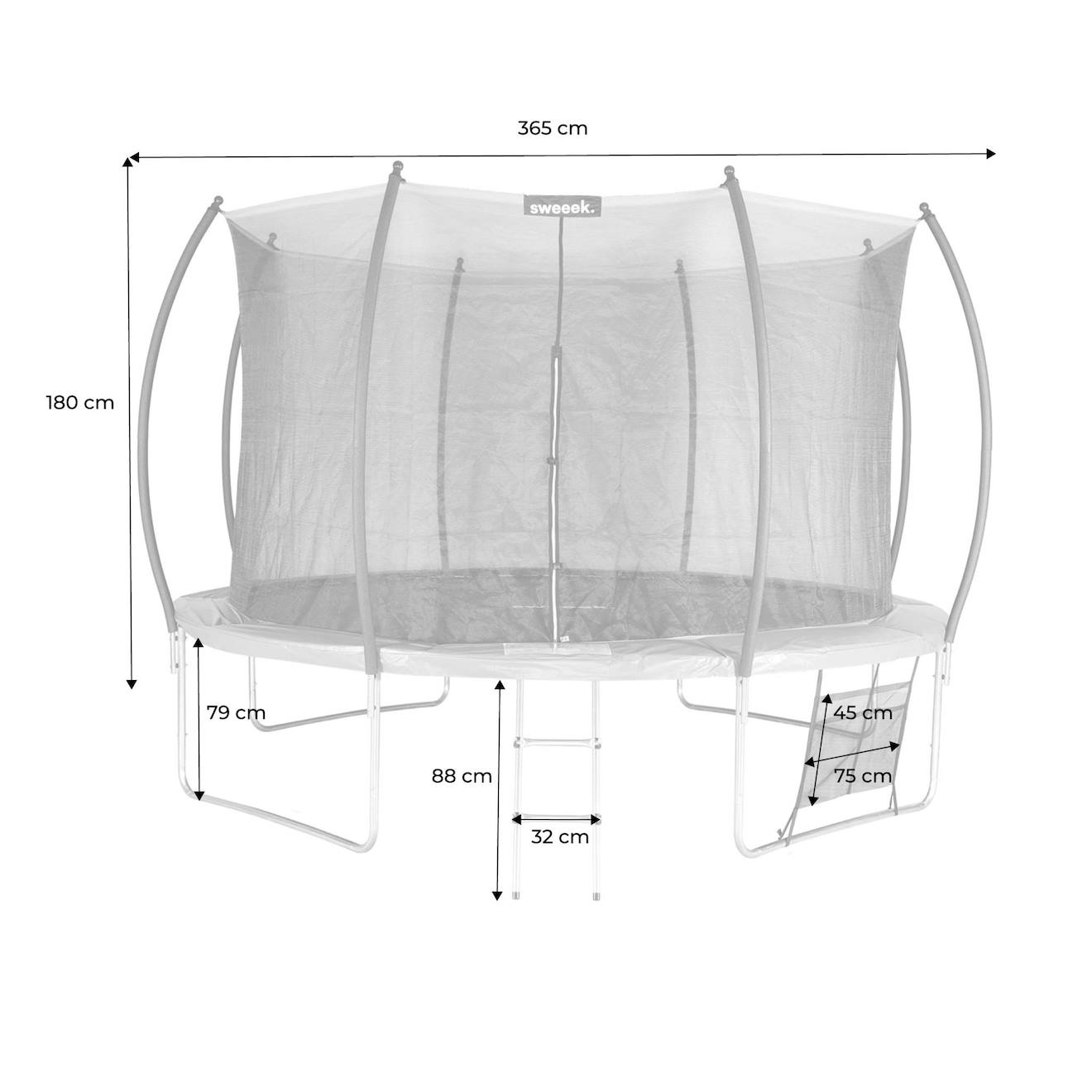 Trampoline rond ø 370cm - saturne inner XXL – trampoline de jardin avec filet et accessoires gris