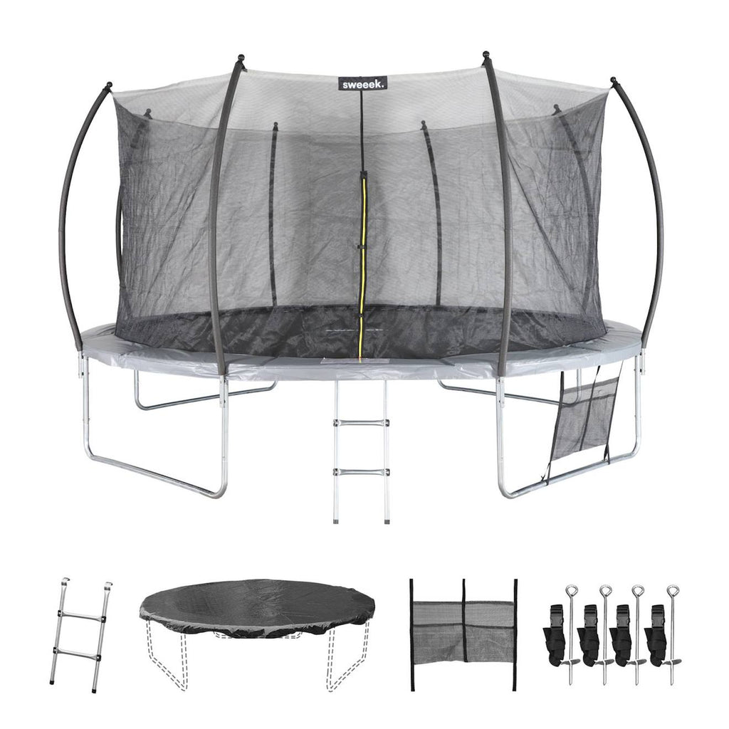Trampoline rond ø 430cm gris avec filet de protection intérieur et accessoires - venus inner XXL gris