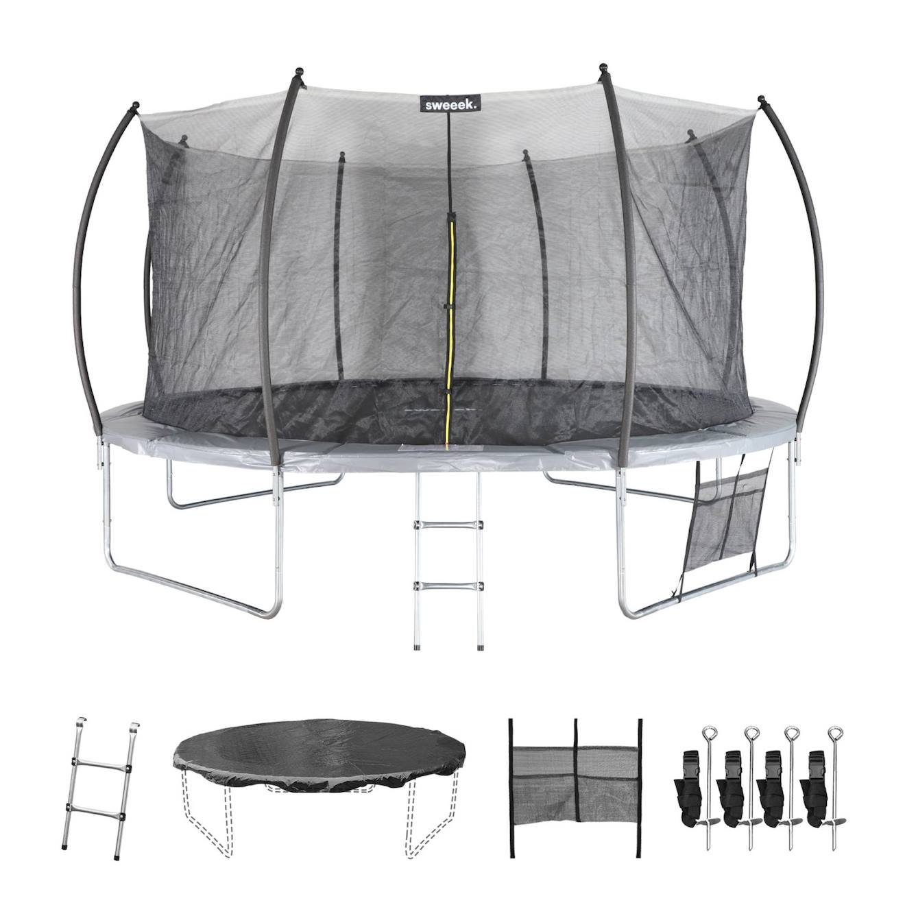 Trampoline rond ø 430cm gris avec filet de protection intérieur et accessoires - venus inner XXL gris