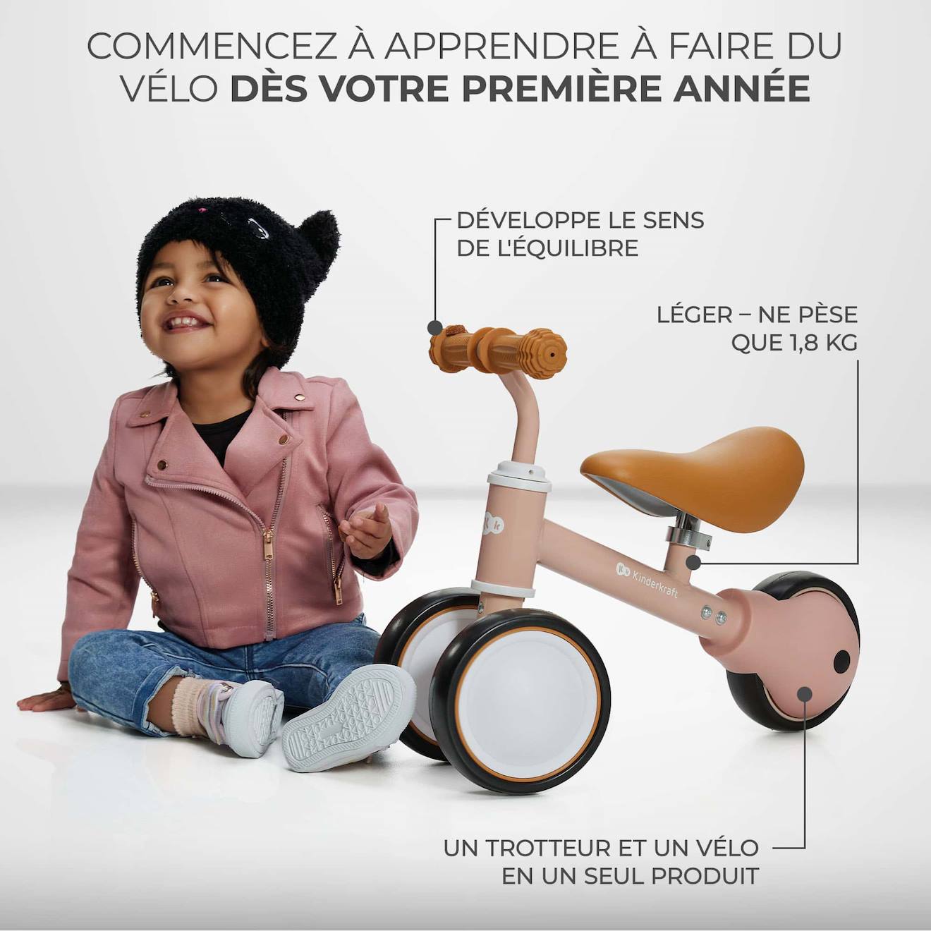 Tricycle compact enfant dès 1 an réglable bleu