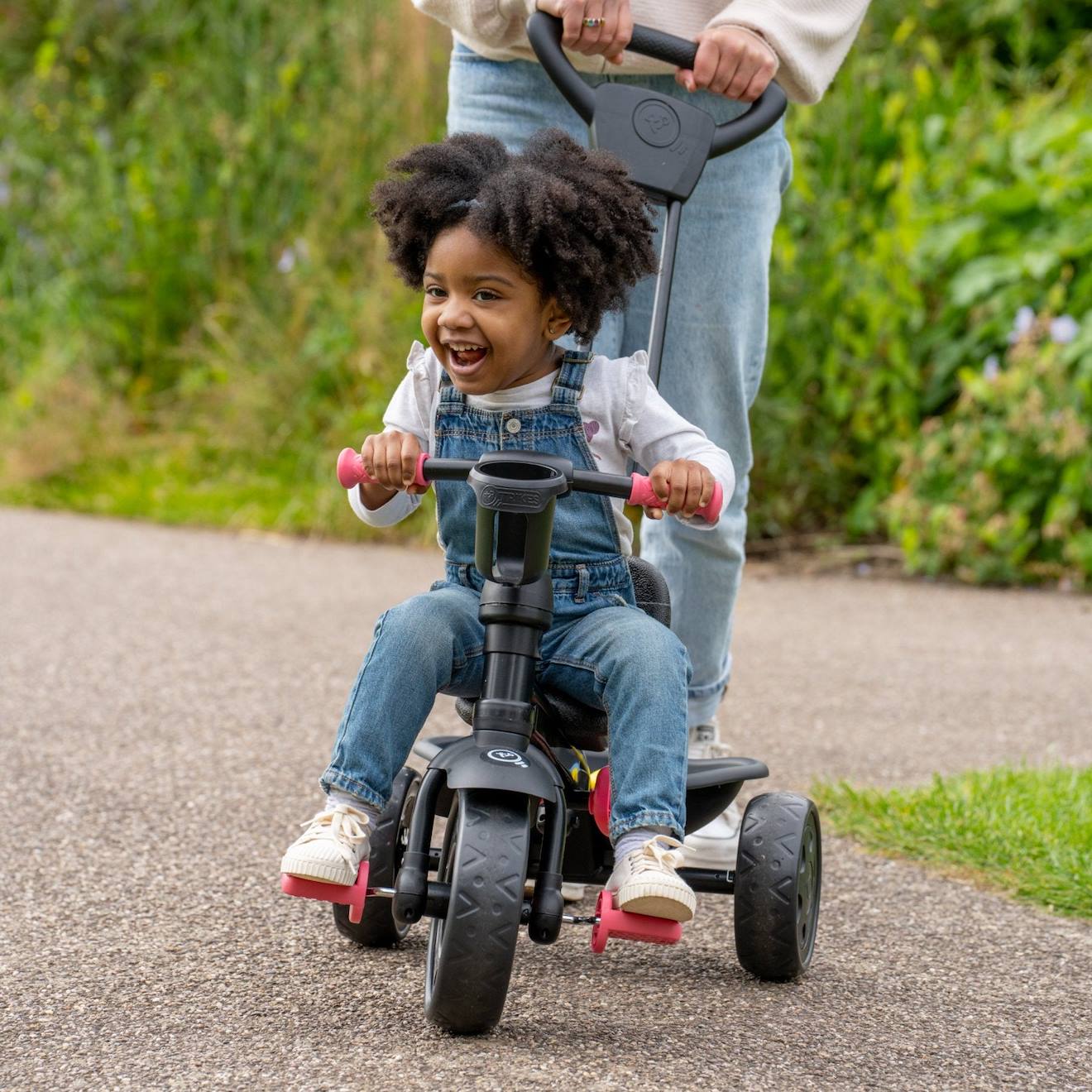 Tricycle enfant évolutif 4 en 1 deluxe métal noir - rose