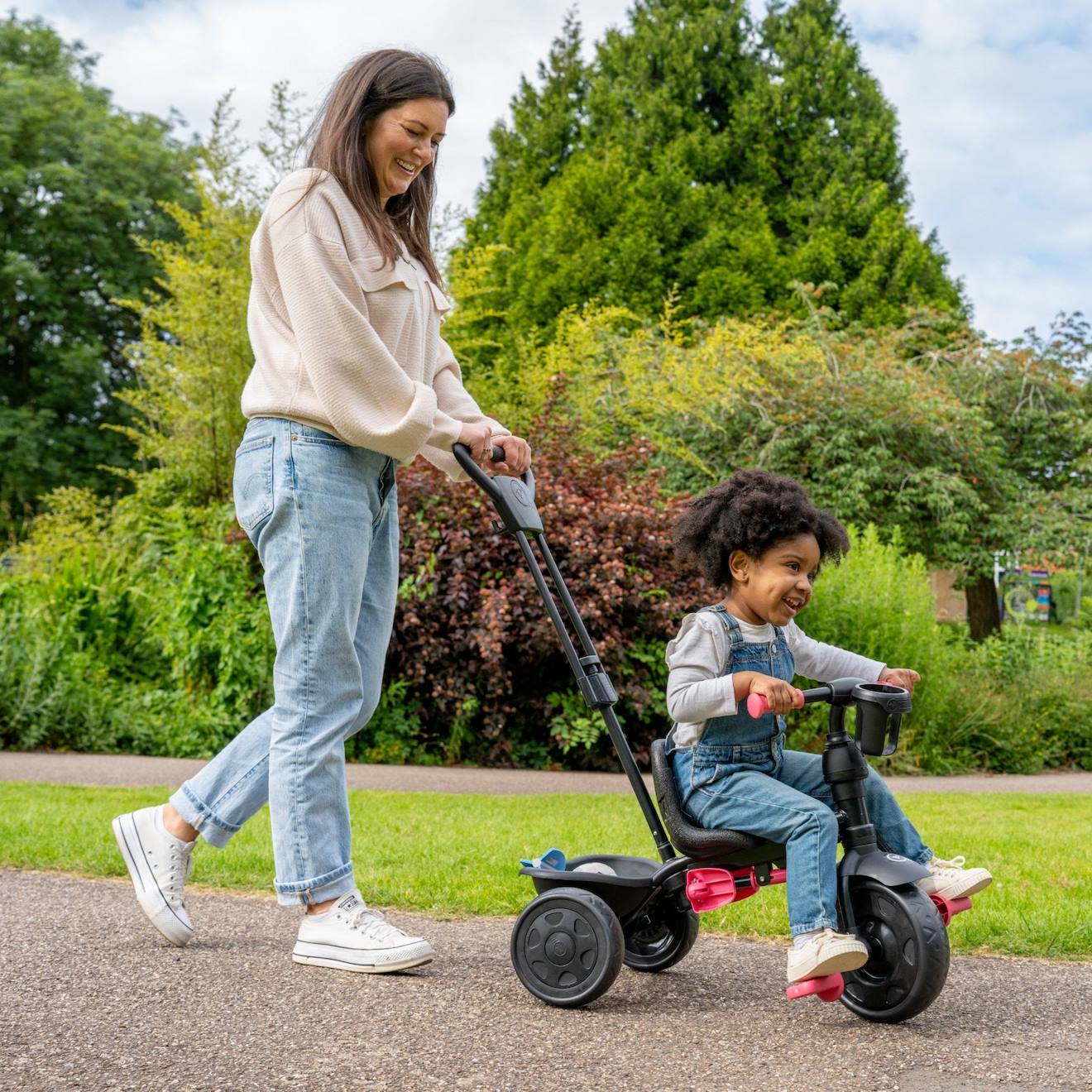 Tricycle enfant évolutif 4 en 1 deluxe métal noir - rose