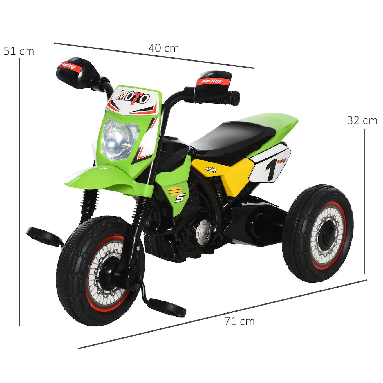 Tricycle enfant moto cross effets musicaux et lumineux coffre rangement vert