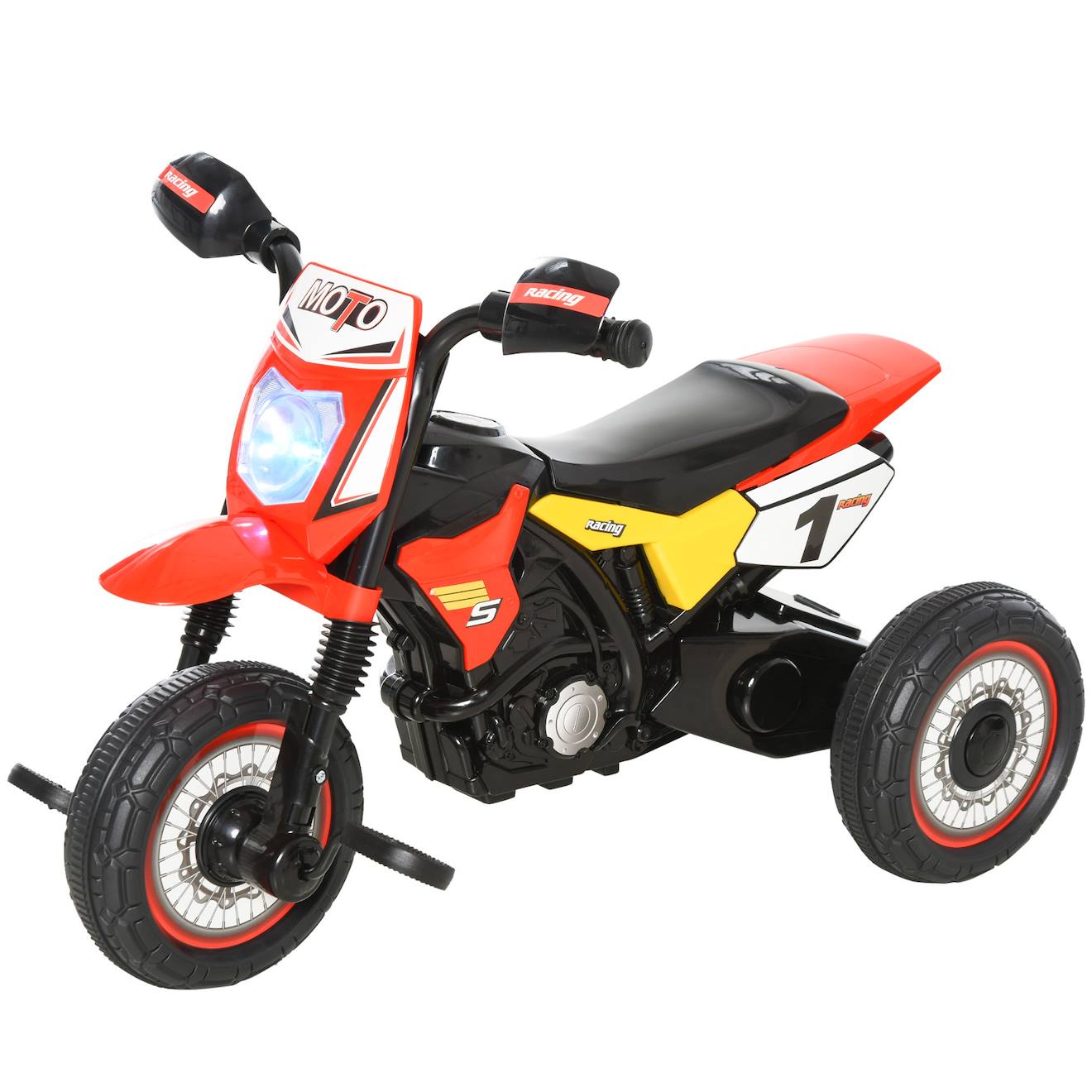 Tricycle enfant moto cross effets musicaux et lumineux coffre rangement rouge