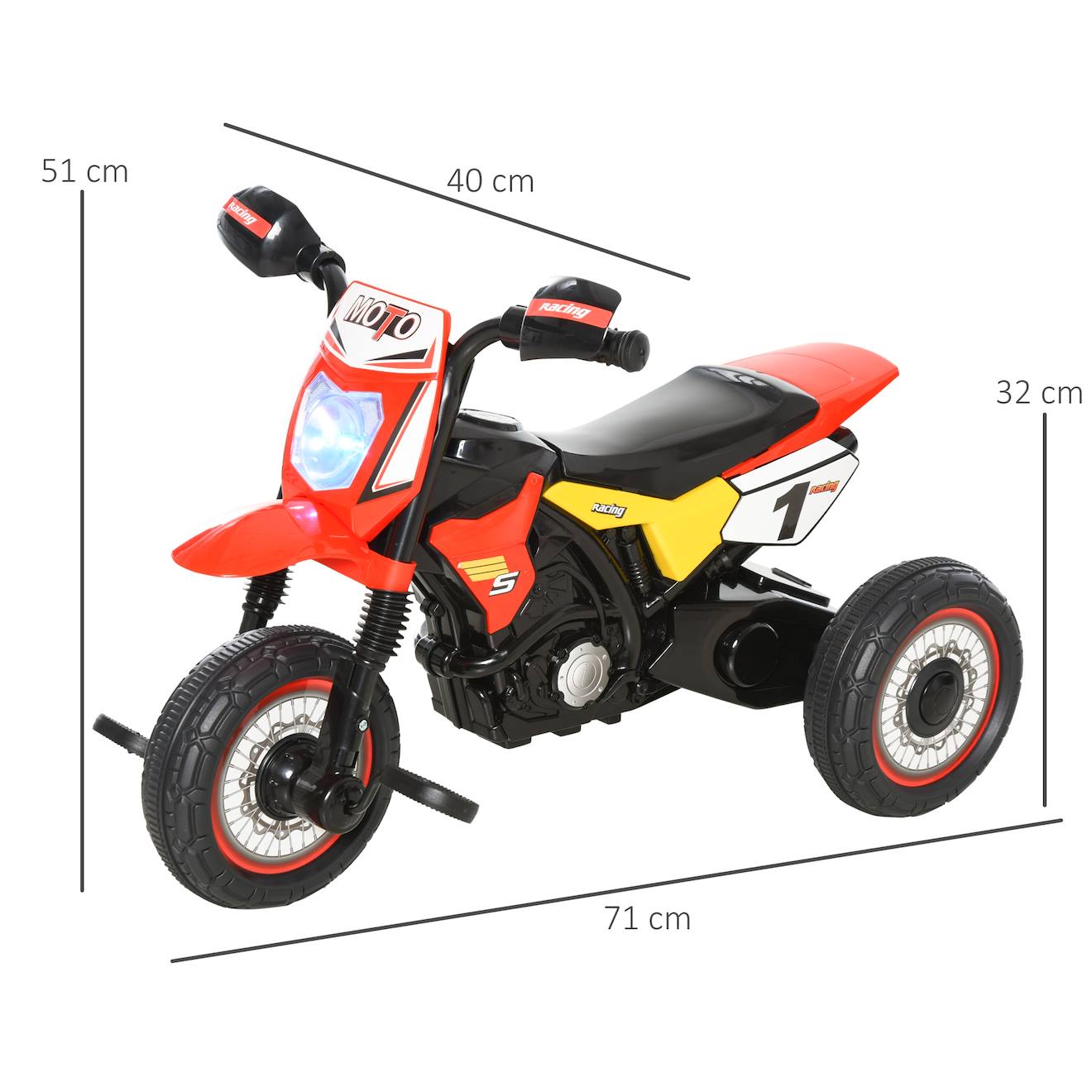 Tricycle enfant moto cross effets musicaux et lumineux coffre rangement rouge