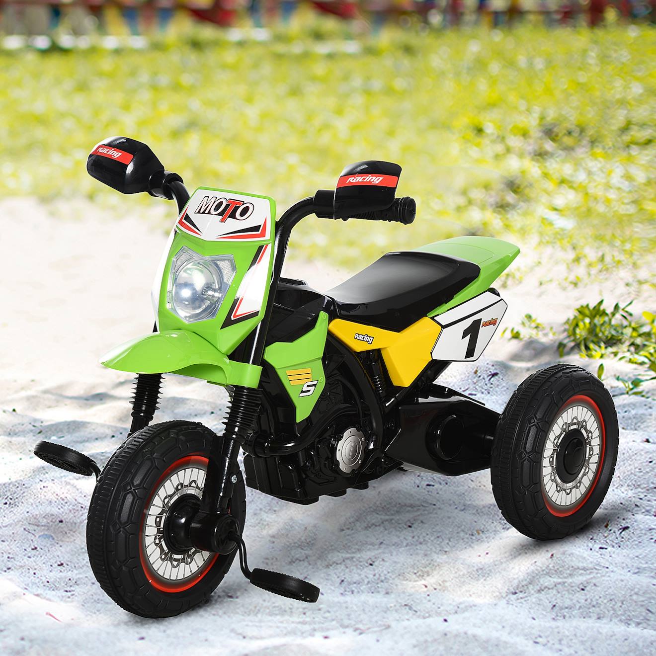 Tricycle enfant moto cross effets musicaux et lumineux coffre rangement vert
