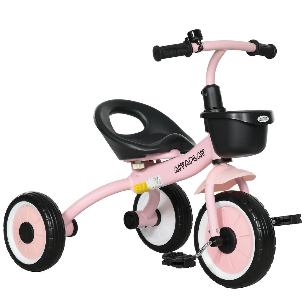 Tricycle enfant multi-équipé garde-boue sonnette panier pédales antidérapantes siège réglable avec dossier rose