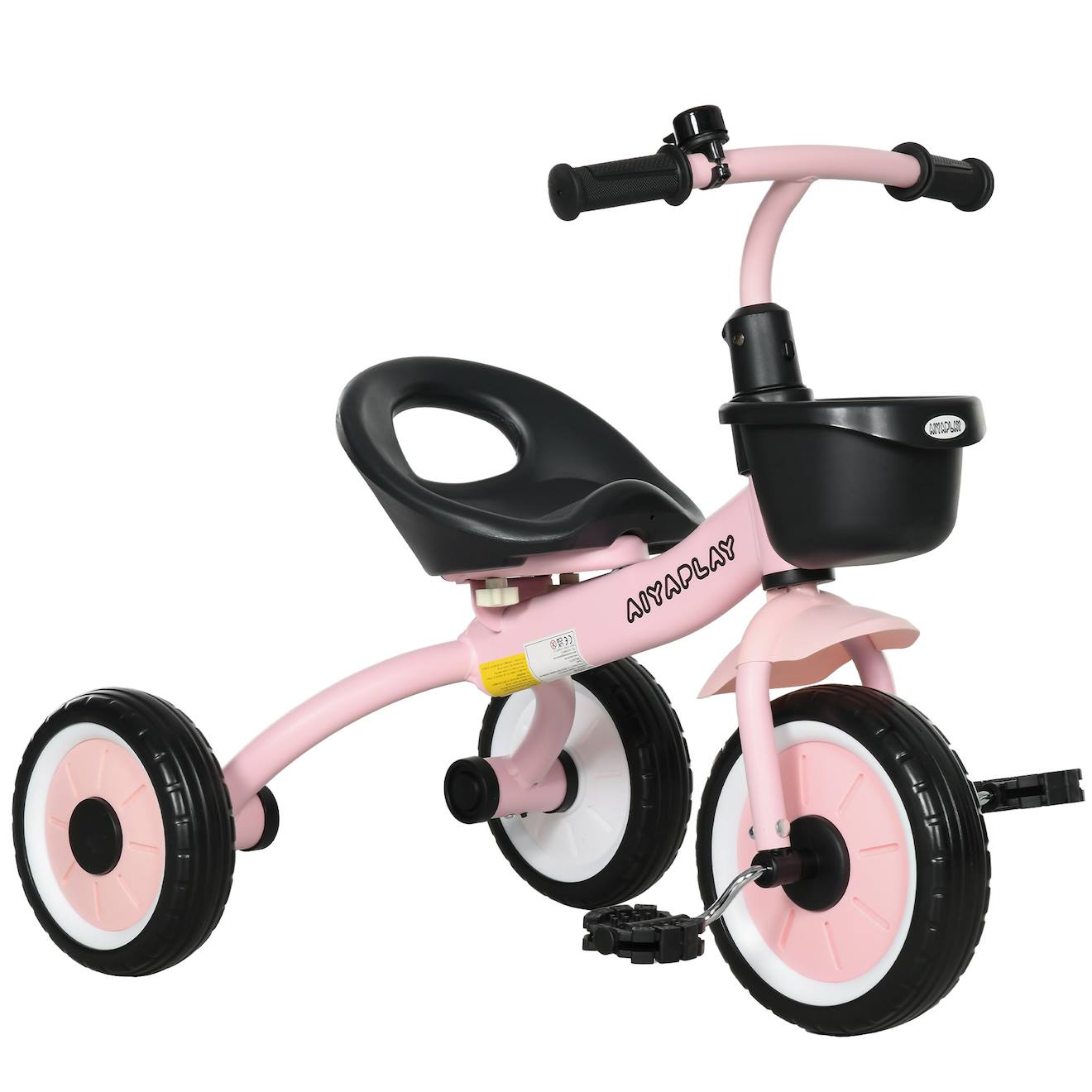 Tricycle enfant multi-équipé garde-boue sonnette panier pédales antidérapantes siège réglable avec dossier rose