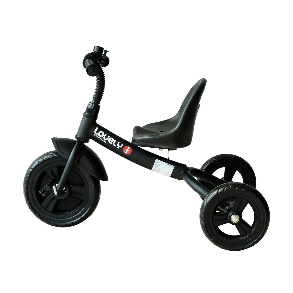 Tricycle enfant multi-équipé garde-boue sonnette pédales antidérapantes siège réglable 2 positions avec dossier noir