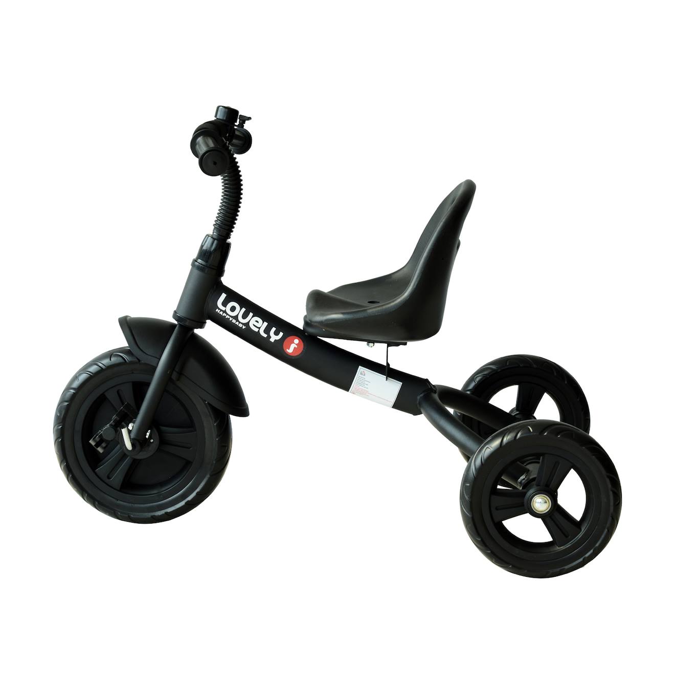 Tricycle enfant multi-équipé garde-boue sonnette pédales antidérapantes siège réglable 2 positions avec dossier noir