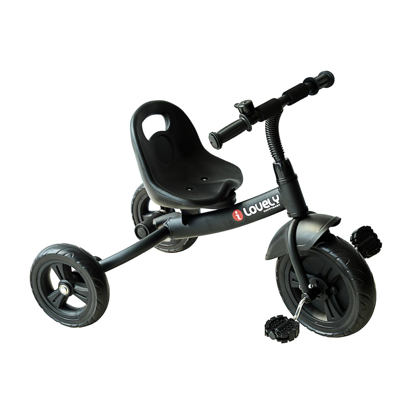 Tricycle enfant multi-équipé garde-boue sonnette pédales antidérapantes siège réglable 2 positions avec dossier noir