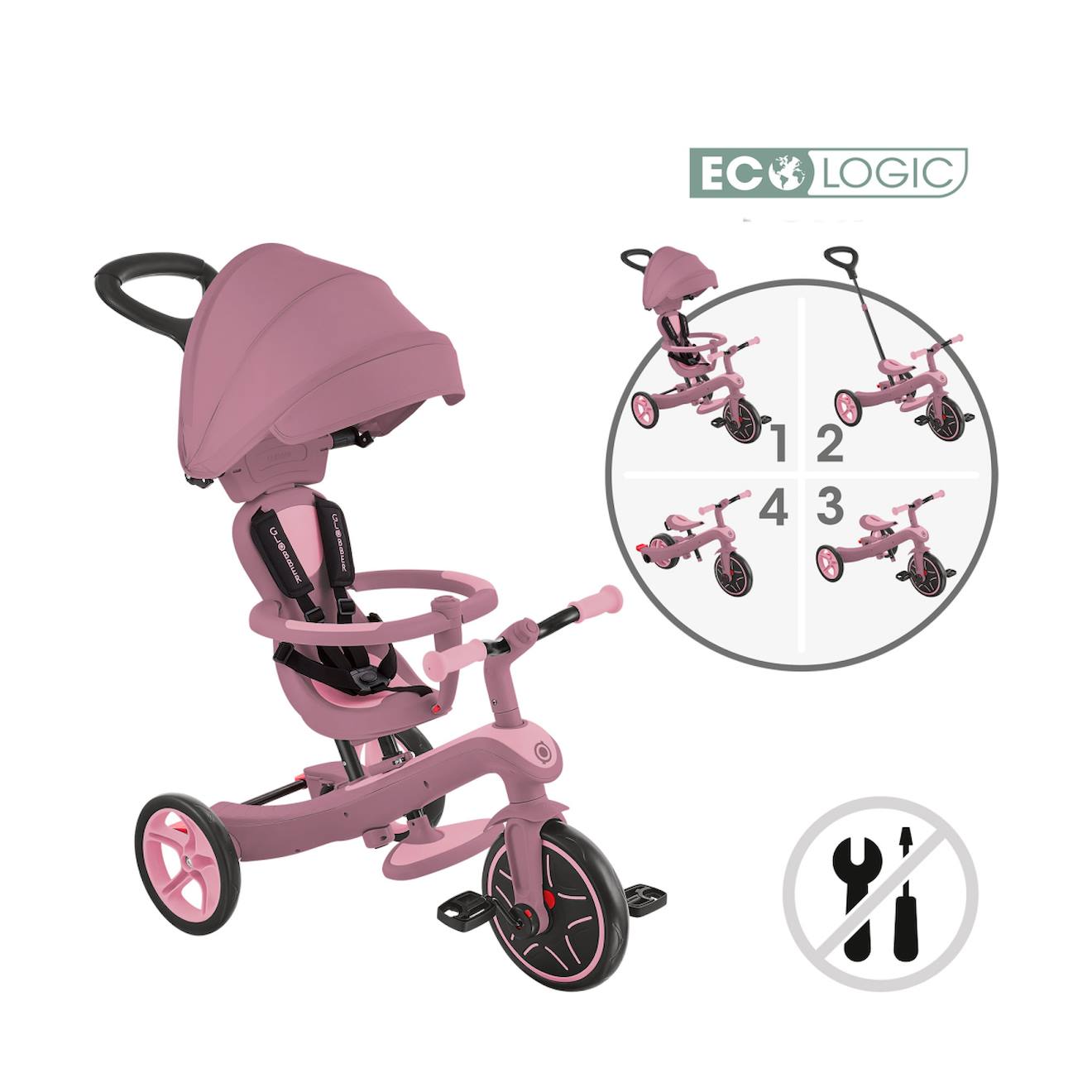 Tricycle évolutif explorer 4 en 1 deluxe eco rose berry