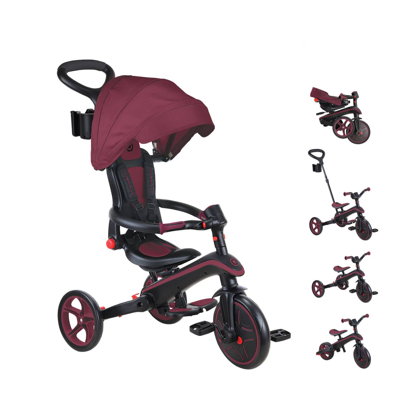 Tricycle explorer 4-en-1 évolutif et pliable rouge bordeaux