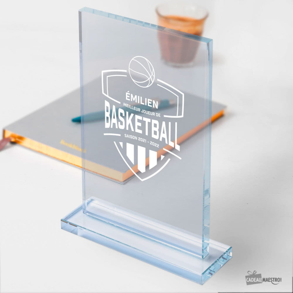 Trophée en Verre Basket à Personnaliser - Trophée Personnalisé