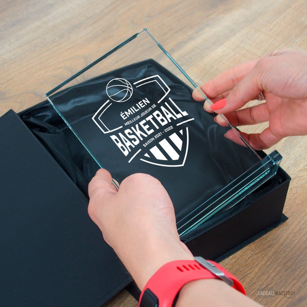 Trophée en Verre Basket à Personnaliser - Trophée Personnalisé