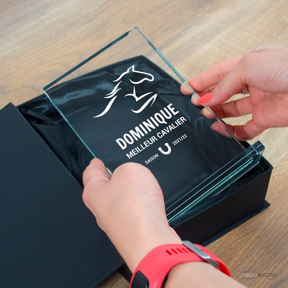 Trophée en Verre Équitation à Personnaliser - Trophée Personnalisé
